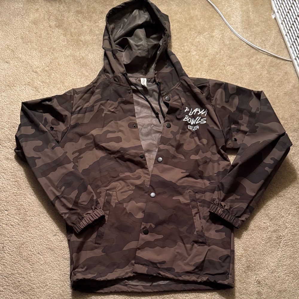 Playa Bowls Brown Green and Black Camouflage Unisex windbreaker Jacket